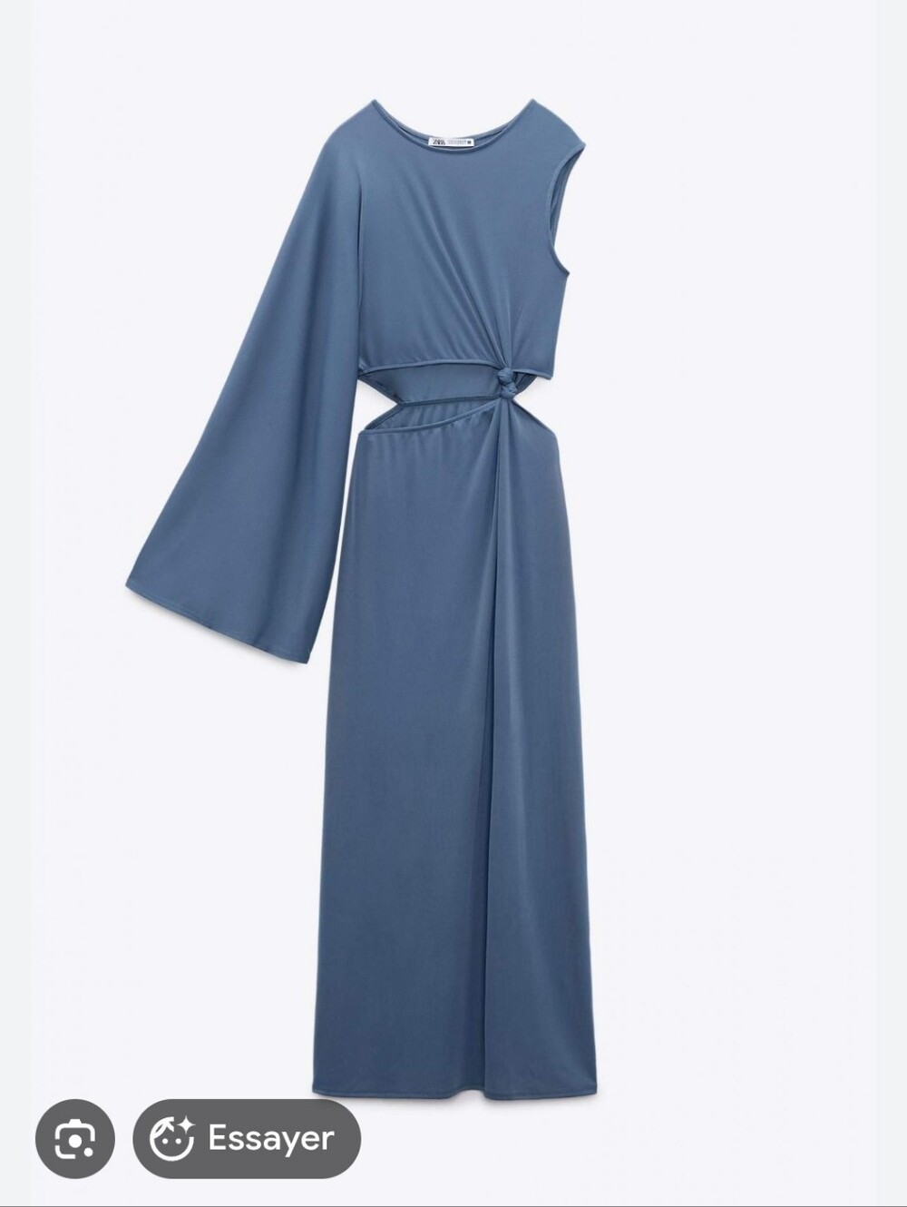NWT ZARA Slate Blue One-Shoulder Maxi Dress with Side Knot